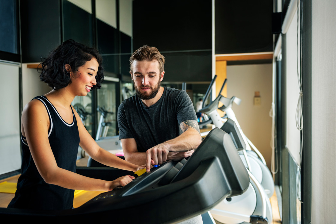 Weight training workout in a gym